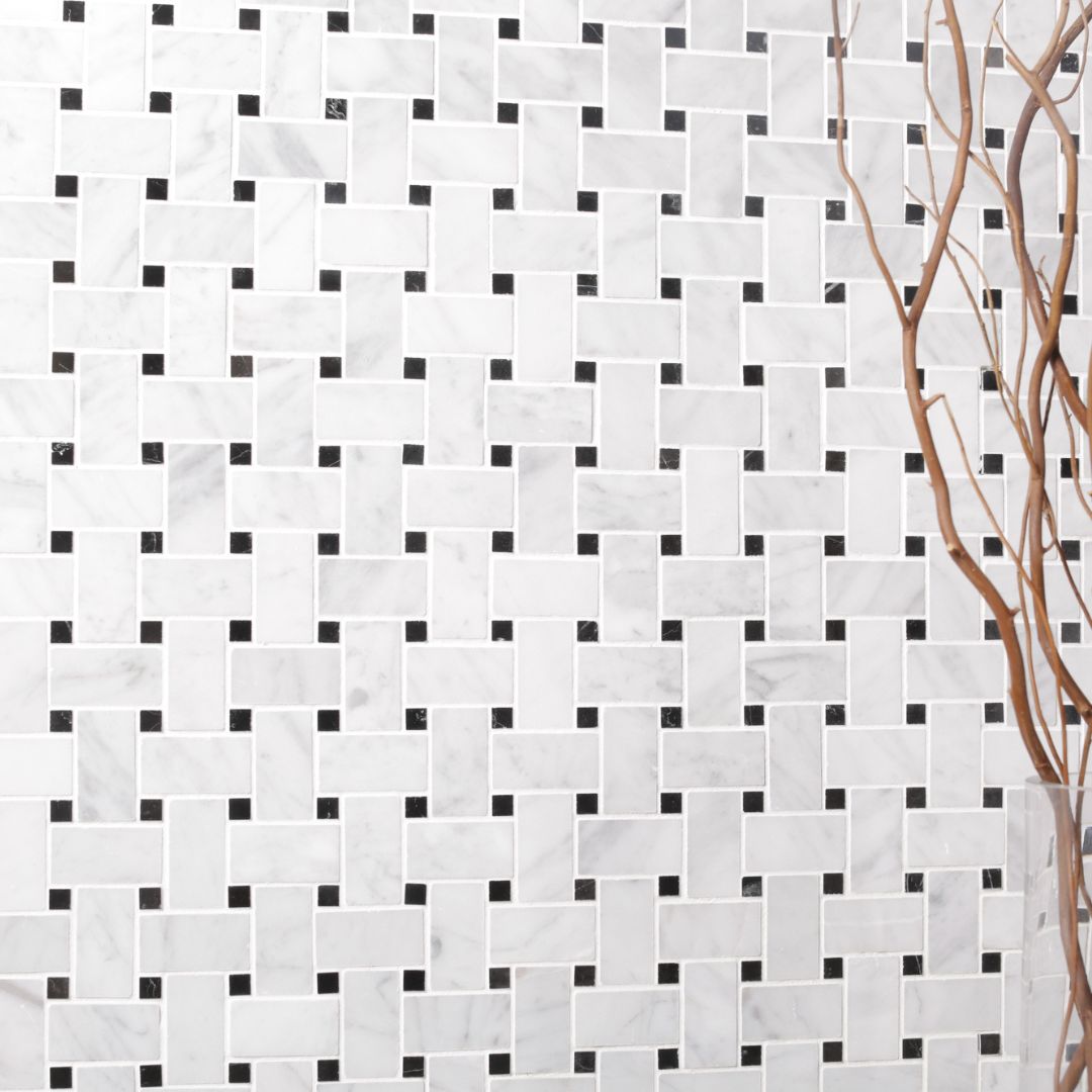 Marble mosaic tiles with unique texture patterns and a luxurious look.